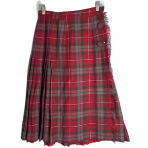 Suzanne Vintage Red Tartan Plaid Pleated Midi Wrap Skirt Size Small